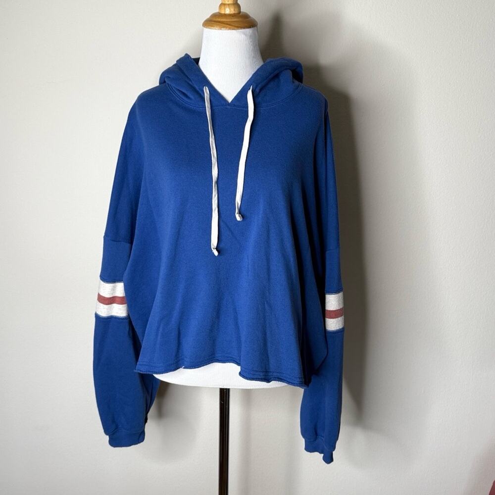 American Eagle Blue Varsity Hoodie with Striped Sleeves - Picture 2 of 7